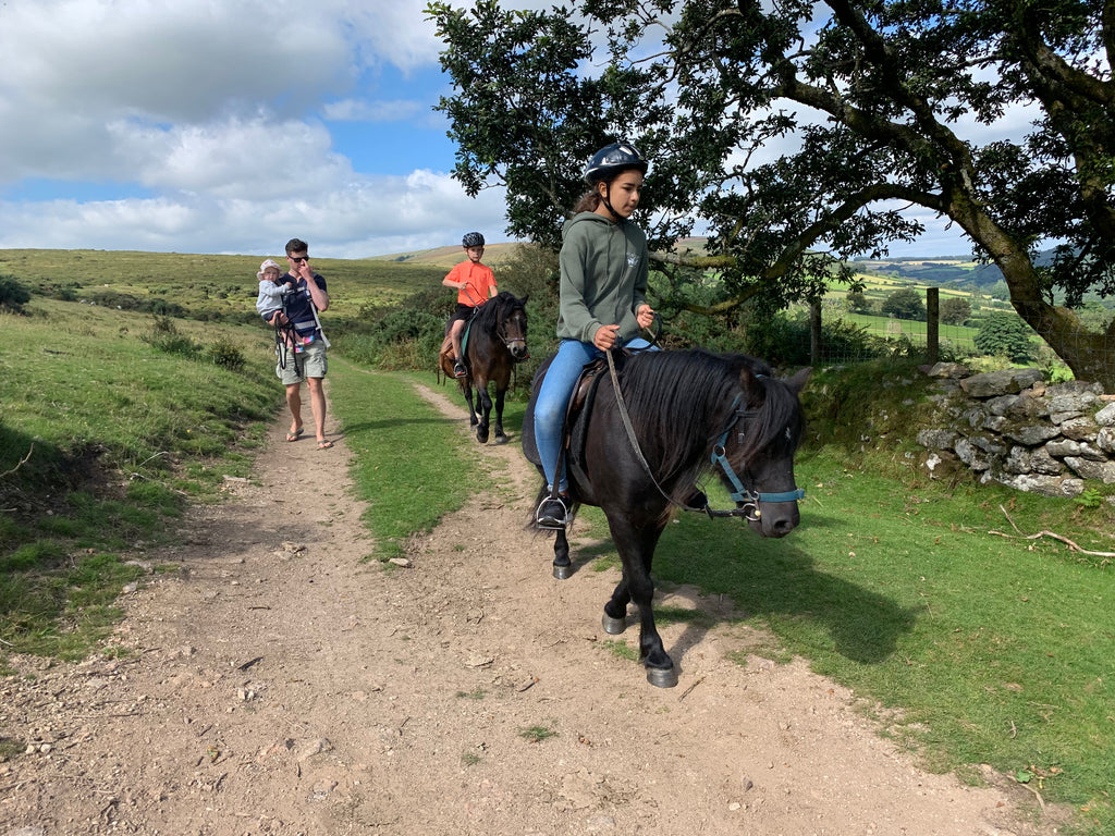 Out on Dartmoor with family riding my Dartmoor ponies